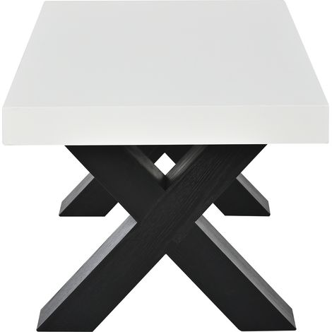 Rechteckiger Couchtisch 100x50x40 cm aus weiß glänzendem MDF und Schwarz mit X-Beinen MODENUIT (1/5)