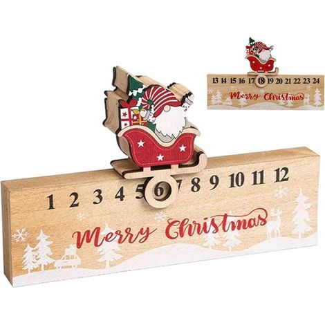 Calendrier De L Avent De Noël Ornement De Lutin De Traîneau Coulissant Compte À Rebours Fêtes En Bois Design Double Face 24 Chiffres Pour Fête D Hiver Maison Et Bureau (1/5)
