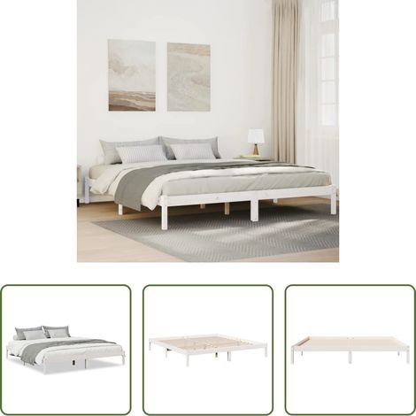 Kieferholzbett - Massivholzbett Extra Lang ohne Matratze Weiß 180x210 Kieferholz (1/5)