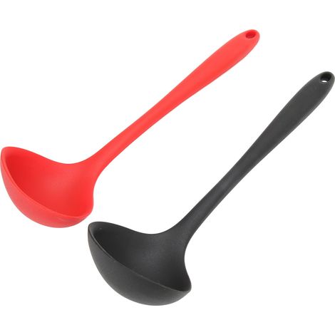 Lot de 2 cuillères à soupe multifonctionnelles en silicone, noire et rouge, avec boucle de suspension ronde (1/5)