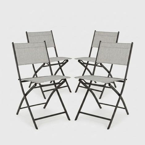 Lot de 4 chaises de jardin pliantes en textilène Martinez YES - Gris (1/5)