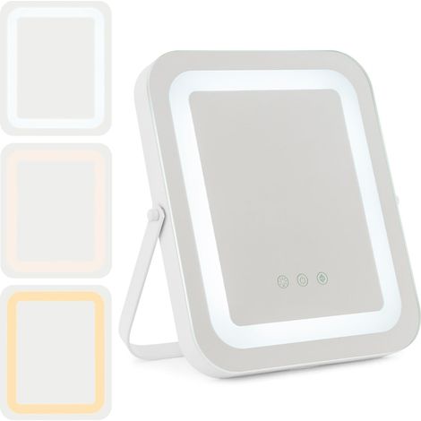 Specchio per il trucco 25 x 30 cm con luce LED orientabile supporto girevole a 360° stile moderno metallo bianco 200019443
