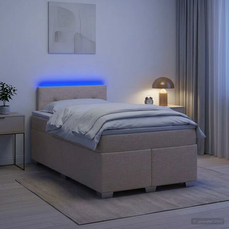 vidaXL Cama con Base Tapizada, Colchón y Luz LED Crema 120 x 190 cm (1/5)