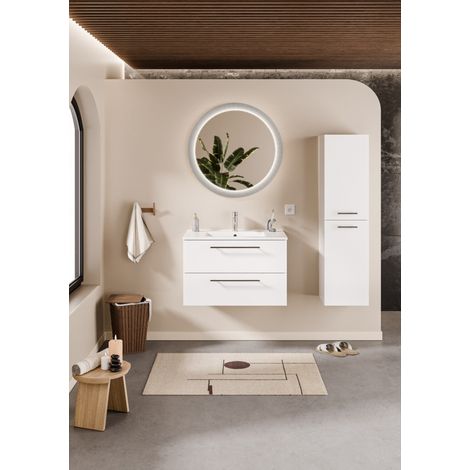 Meuble NEPTUNE Blanc Brillant 80 cm - Miroir Perle (1/5)