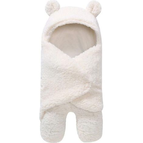 Beige Fleece-Schlafsack und Kapuzendecke für Babys von 0 bis 6 Monaten (1/5)