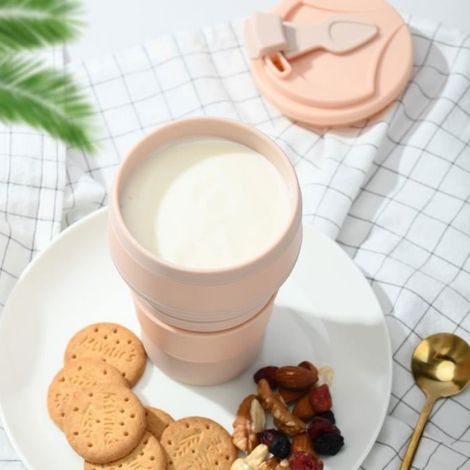 Tasse de Voyage - Pliable en Silicone - Rose - Cylindrique - Compatible lave-vaisselle (1/4)