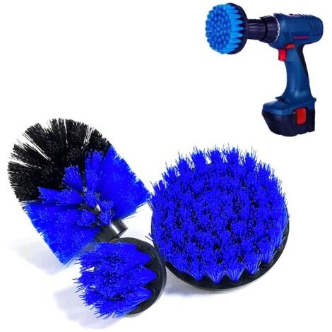 BUNTHAUS Ensemble de 3 brosses pour perceuse électrique, idéales pour le nettoyage des sols, briques, toilettes, baignoires, éviers, voitures, etc., à la maison et dans les commerces (bleu). (1/3)
