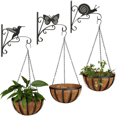6-piece flower set, 3 decorative animal hooks, hanging plant holder, 3 baskets, wall hooks, wall bracket (1/5)