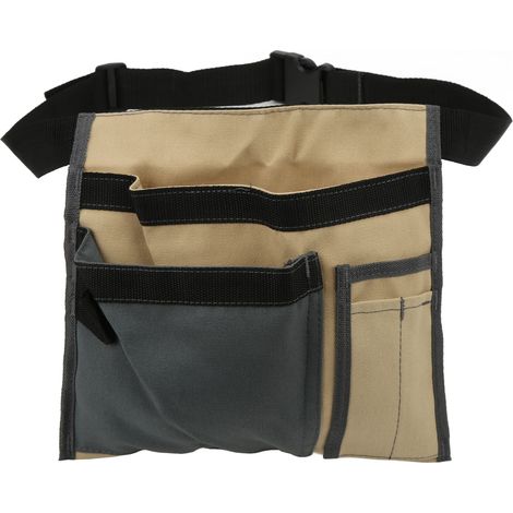 Sacoche ceinture porte-outils en toile kaki, organisateur de taille pour vis, clous, écrous et perceuse, kit de réparation (1/5)