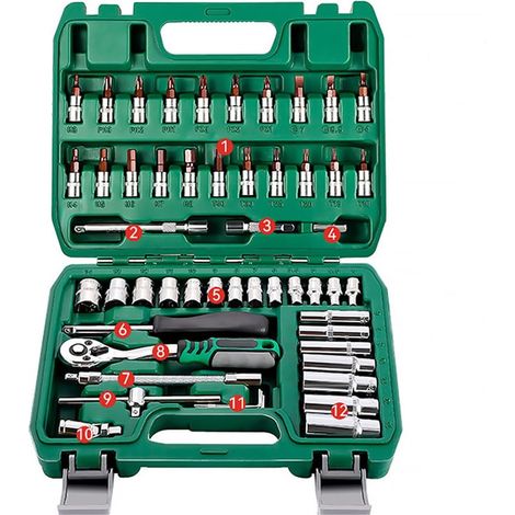 Jeu de 53 Tournevis et Cliquets - Clé à Cliquet Reversible en Acier S2 avec Douilles pour Réparation Maison et Auto, Kit d'Outils Complet (1/5)