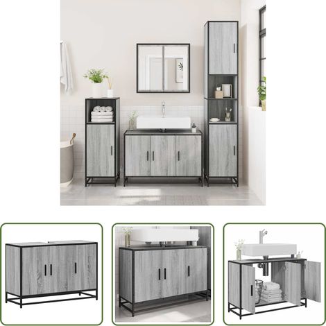 Waschbeckenhalterung -  Waschbeckenunterschrank Grau Sonoma 90x33x60 cm Holzwerkstoff (1/5)