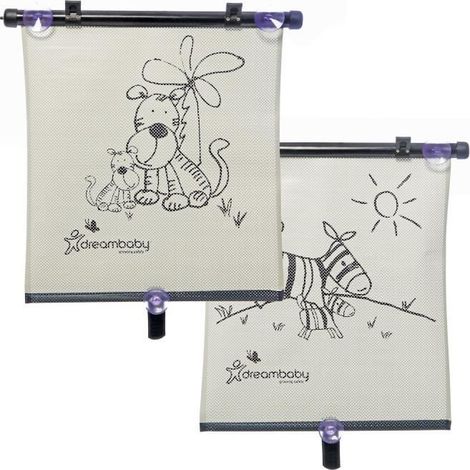 Store enrouleur pour vitre de voiture - DREAMBABY - Motif zèbre et tigre double face - Réglable (2 pièces) (1/5)