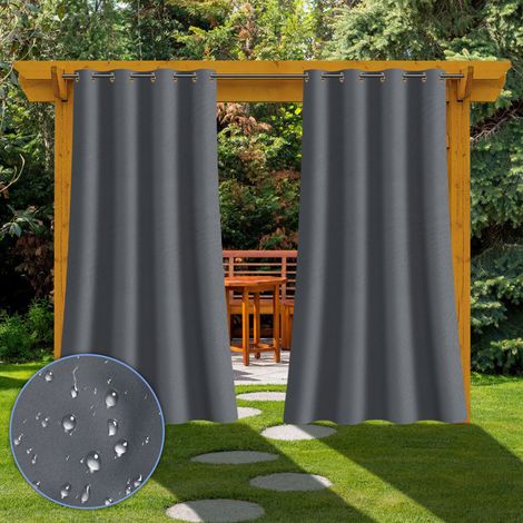 TolleTour 1 Stück Outdoor Vorhang Gardinen 132 x 213 cm Verdunkelungsvorhang mit Ösen Blickdicht Garten Patio Balkon Dunkelgrau