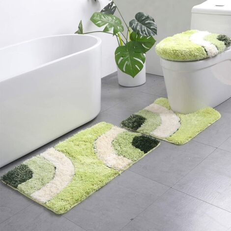 BUNTHAUS Tapis de Bain Lot de 3 Tapis de Bain antidérapants en Microfibre pour Salle de Bain et Toilettes Vert