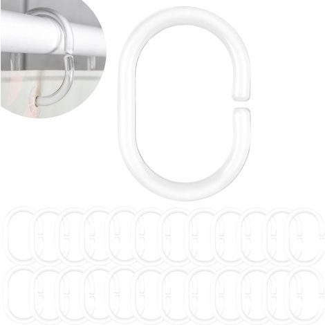 24 - Anneau De Rideau - Crochet De Douche - En Plastique Robuste Et Transparent Pour Tige De Bain - Installation Facile - Transparent - 4,6x2,9cm (1/5)