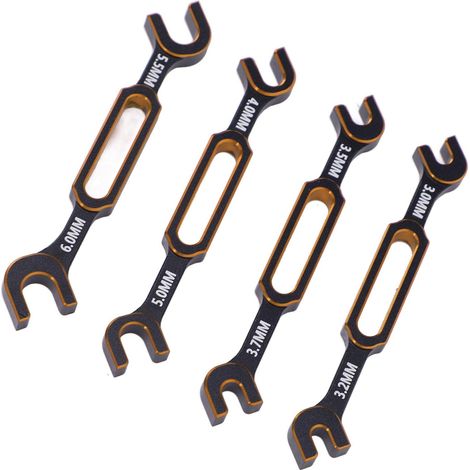 Jeu de 4 Clés RC – Écrou de Tendeur en Aluminium et Outil de Démontage de Joints pour Voitures RC, Camions, Bateaux, Drones, Chenilles et Bricolage – Tailles de 3,0 Mm à 6,0 Mm (Gold) (1/5)