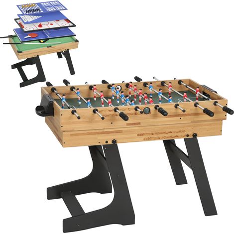 Table de jeux 13-en-1 pliable, baby-foot et billard inclus, pour enfants et adultes, 120 x 106 x 82 cm, finition noyer clair
