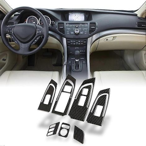 Panneau de boutons de commande de lève-vitre, cache de commande de rétroviseur et garniture de mémoire de siège pour Acura TSX 2009-2014 (conduite à gauche) en fibre de carbone (1/4)