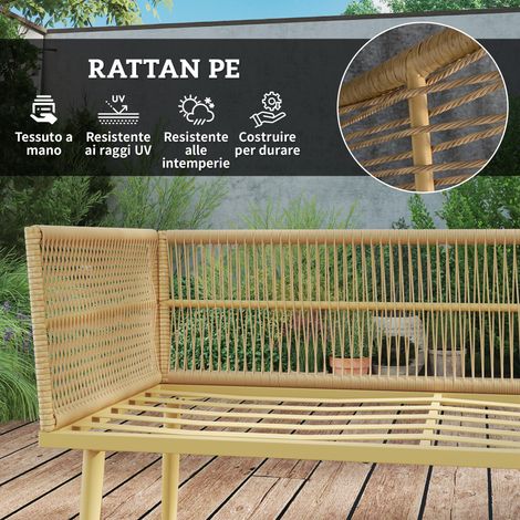 4-teiliges Gartenmöbelset aus Rattan, bestehend aus 2 Zweisitzer-Sofas, 2 Couchtischen, waschbaren Kissen, Stahlrahmen, UV-beständig, in Natur und Creme