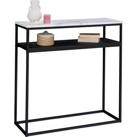 Doppelkonsole ALASKA Marmoreffekt und schwarzes Holz Metallfuß