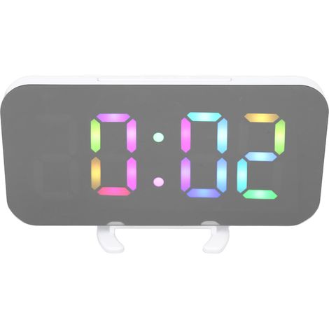 Réveil numérique LED RGB 6,5 pouces, miroir intelligent, couleurs dynamiques, pour la maison, le dortoir ou le bureau (blanc). (1/5)