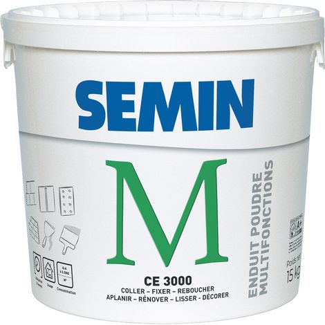 Enduit Multifonctions Semin - CE 3000 - pour Coller, Fixer, Reboucher, Aplanir, Lisser et Décorer - Prêt à l'emploi - Intérieur - Seau de 15 kg (1/5)
