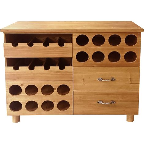 Portabottiglie L.90 x P. 32 x H. 69 cm in Legno di abete e MDF Naturale - RIOJA