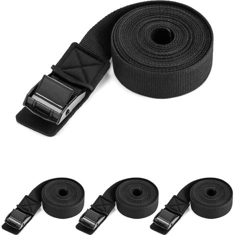 4 Pcs Sangle Arrimage avec Tampon Anti-Rayures, Sangle de Serrage 2,5mm x 3m Charge Maximale 250 kg, Noir (1/5)