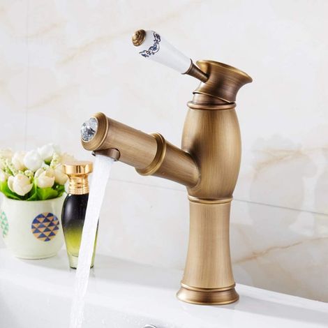 Rubinetto per lavabo da bagno con doccetta estraibile, rubinetto monocomando in ottone con doccetta estraibile, rubinetto per lavabo commerciale senza piombo, stile vintage (1/4)