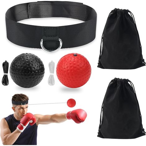 Lot de 2 balles de boxe réflexes avec bandeau, appareil d'entraînement pour la réaction et l'agilité (1/5)