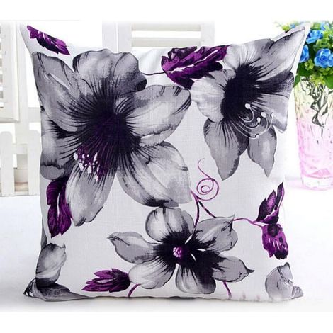 Housse De Coussin - Motif Floral - 45 x 45 cm - Pour Canapé Ou Lit - En Tissu - Violet - 1 Pièce (1/2)