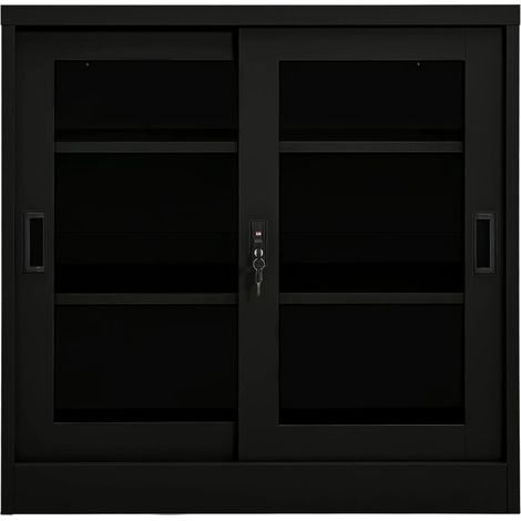 Armoire Meuble de rangement,Armoire à portes coulissantes Noir 90x40x90 cm Acier -36722 (1/5)