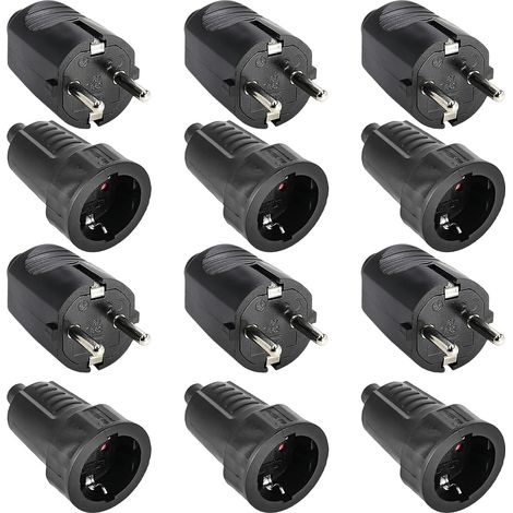 Lot de 6 paires de prises et fiches : fiches de sécurité 250 V 16 A IP54, fiches étanches adaptées à une utilisation extérieure, ensemble de prises et fiches bipolaires en caoutchouc (1/5)
