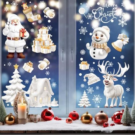 Nouveaux autocollants de fenêtre de noël, bonhomme de neige de noël blanc, autocollants statiques pour arbre de noël, (1/4)