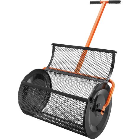 Mophorn Spandiconcime nero largo 24", manico regolabile 24,4-25,6". Cestello in rete di acciaio verniciato a polvere. Rullo per torba da prato e giardino con chiusure laterali (1/5)
