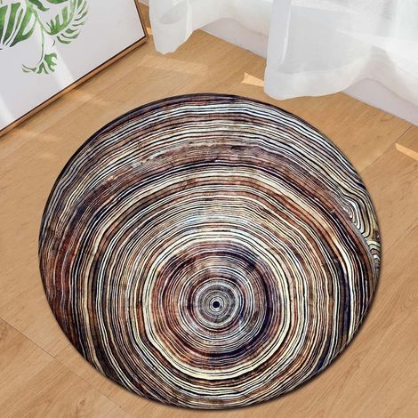 Tapis Ronde - Grains De Bois - Microfibre - Non Glissant - Pour Chambre Enfants Salon Salle De Bain - Diamètre 60 Cm (1/2)
