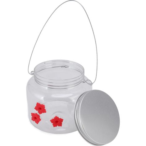 Hängender roter Blumen-Vogelfutterspender 475 ml - dekorativer, blumenförmiger Vogelfutterspender (1/5)