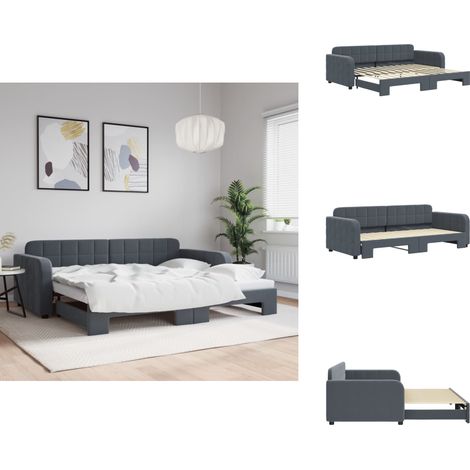 Tagesbett Ausziehbar Dunkelgrau 90x200 cm Samt - Ausziehbares Tagesbett - Ausziehbare Tagesbetten - Schlafbett - Gästebett (1/5)