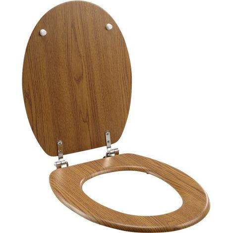 Bricoline – Abattant wc effet bois marron 45x37.5 cm – Charnières métalliques réglables – Pour cuvette standard (1/8)