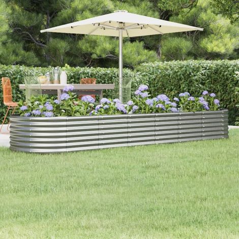 Bac à fleurs - Jardinière pour extérieur/intérieur jardin terrasse balcon - Acier enduit de poudre 296x80x36cm Argenté Chic-379105 (1/4)