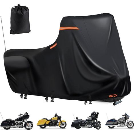 Motorrad Abdeckplane 600D Wasserdicht mit Reflektoren & Lüftung, 300x110x142cm Schwarz (1/5)