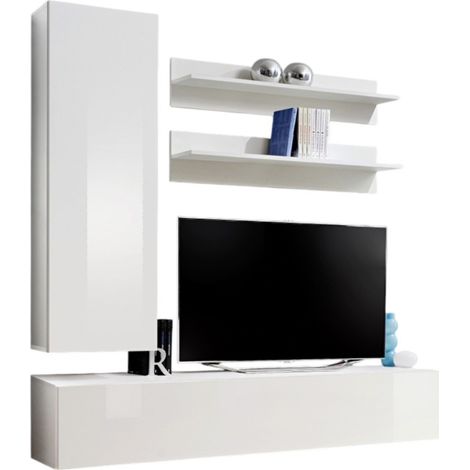 TV-Möbel FLY H1 Design, in glänzendem Weiß. Modernes und trendiges Hängemöbel für Ihr Wohnzimmer.