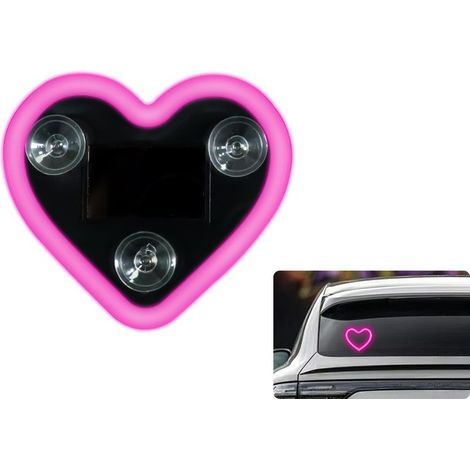 herzförmige Neon-Stimmungsleuchten mit Solar- und USB-Ladefunktion, 5 Beleuchtungsmodi, für das Armaturenbrett im Auto und als Partydekoration zu Hause, rosa Weihnachtsgeschenk (1/5)