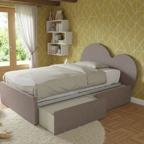 Letto a cuore 1 piazza e mezza con cassettoni - 120x190 cm - Made in Italy - Grigio fumo