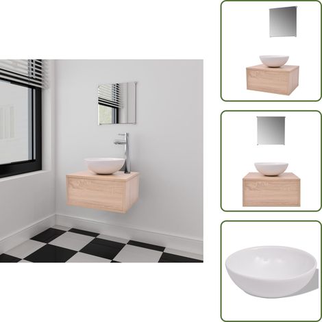 Lavabo de pared - vidaXL Conjunto de mueble y lavabo 3 piezas beige - Armario de baño
