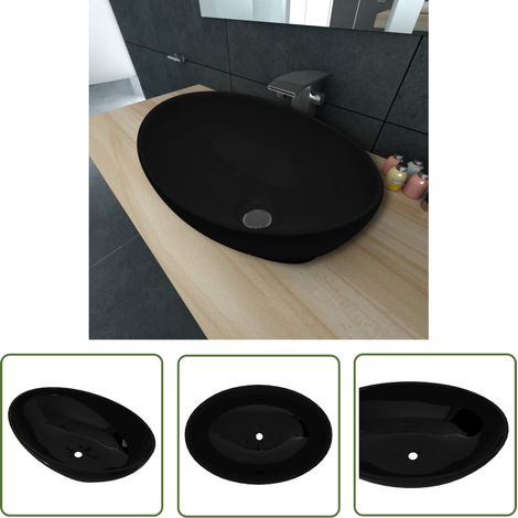 Keramik Waschtisch Waschbecken Oval schwarz 40 x 33 cm - Schwarzes Waschbecken - Ovale Waschbecken - Keramikwaschbecken - Badezimmerwaschbecken - Handwaschbecken (1/5)