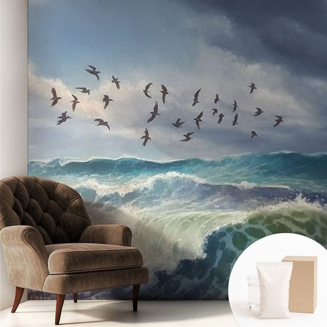 Papier peint intissé pour salon chambre à coucher peint imprimé pour mur - Colle incluse gratuite Vagues marines 250x250 cm (1/5)