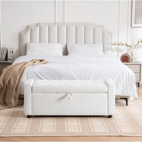 Panca contenitore rettangolare in PU, bianca, 122 x 45 x 47 cm OKMYHOME (1/5)