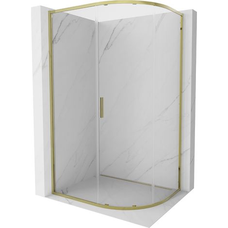 Mexen Exo Duschkabine, halbrund, Schiebetür 90 x 80 cm, transparent, gold - 8131-090-080-50-00 (1/5)