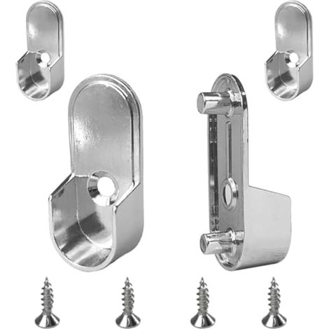 Lot de 4 supports de tringle de placard ovales en alliage de zinc 15 mm x 30 mm (trou unique) avec broches de 6,5 mm orientées vers l'arrière (1/5)